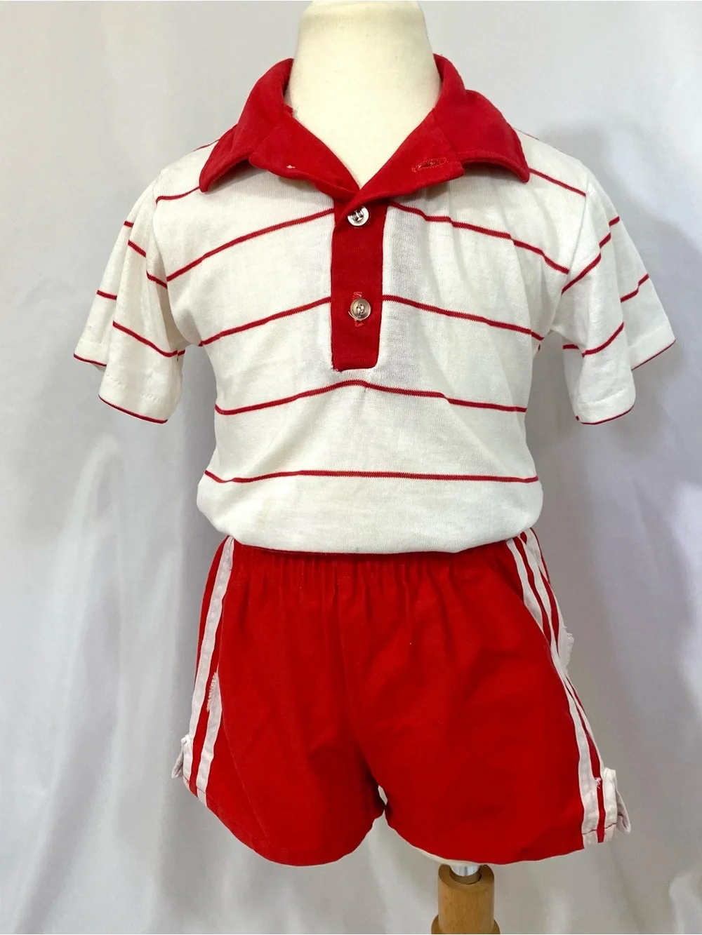 Kids Play Condition 80’s Striped Polo Shirt and Red Running Shorts Outfit 7 8
